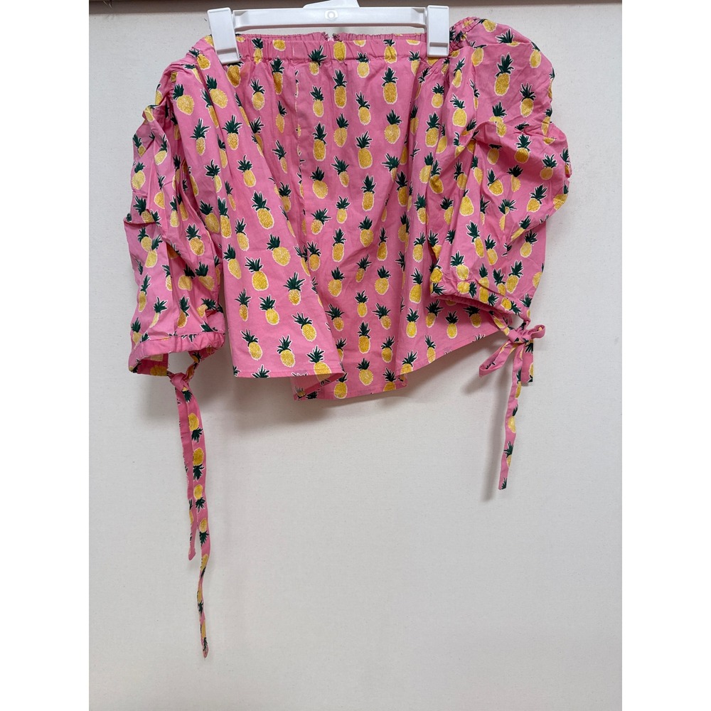 Mark Pink Pineapple Print Off The Shoulder Crop Top Plus Size 2X 22W-24W